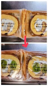 岡山産のシャインマスカットをシャトレーゼのロールケーキに入れる前と後の比較
